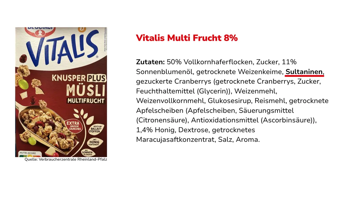 Verpackung von Müsli mit Zutatenliste