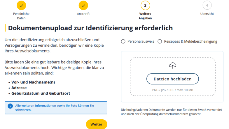 Screenshot der Datenanforderung bei der Schufa