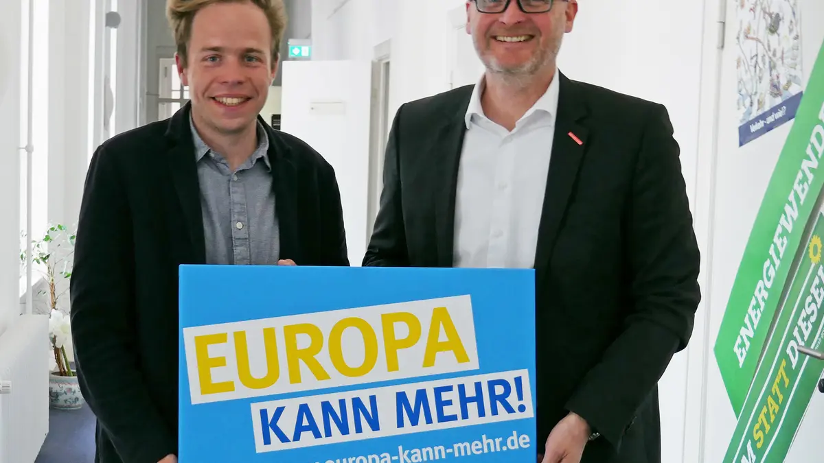 Grünen-Europakandidat Rasmus Andresen und VZSH-Vorstand Stefan Bock