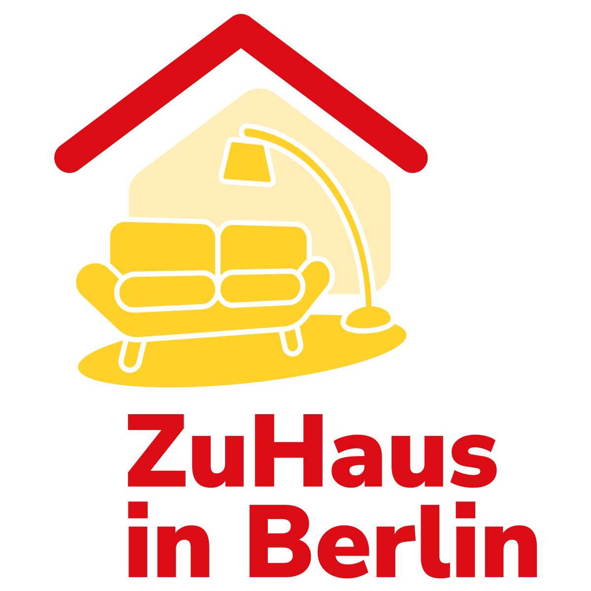 Logo ZuHaus in Berlin mit gelbem Sofa und Lampe unter rotem Dach