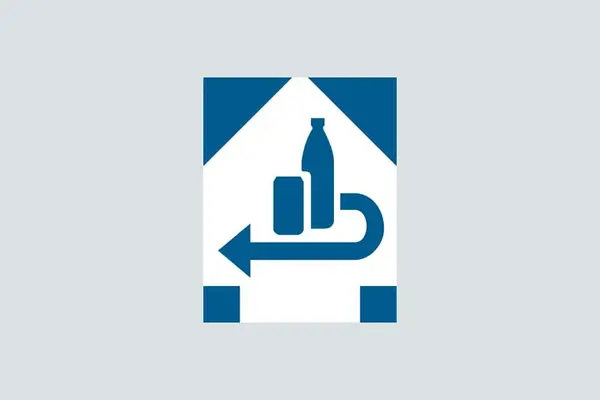 Pfandlogo, blau, eine dose, eine Flasche