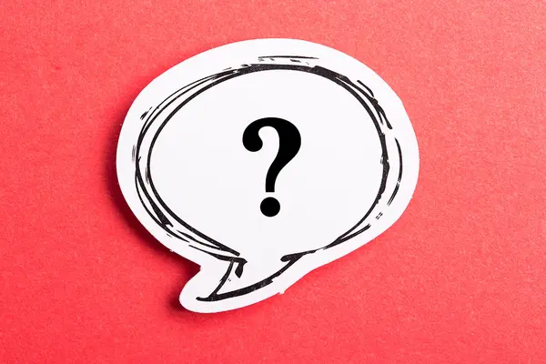 Quiz zum Thema Plastik sparen: Ein Fragezeichen in einer gezeichneten Sprechblase auf rotem Grund