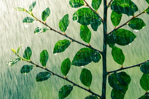 Pflanze und starker Regen
