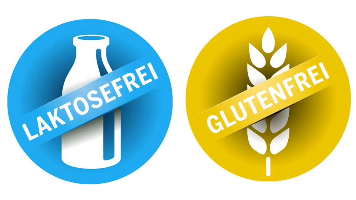 Zwei Runde Aufkleber Laktosefrei und Glutenfrei