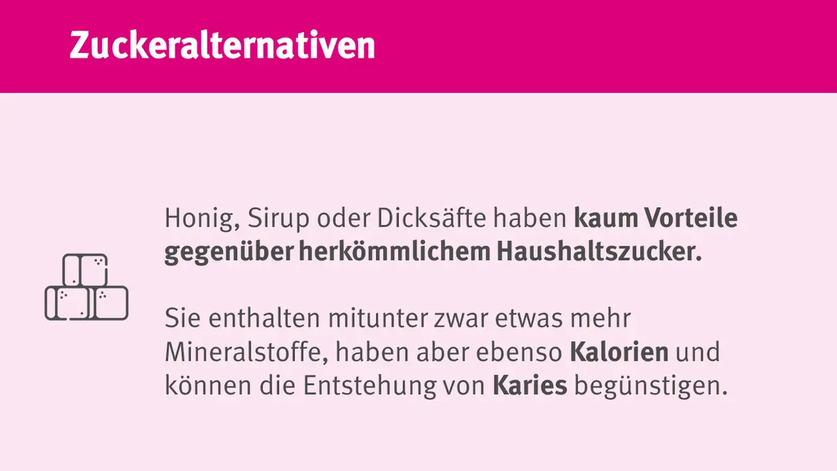 Zuckeralternativen wie Honig oder Dicksäfte haben kam Vorteil gegenüber Haushaltszucker