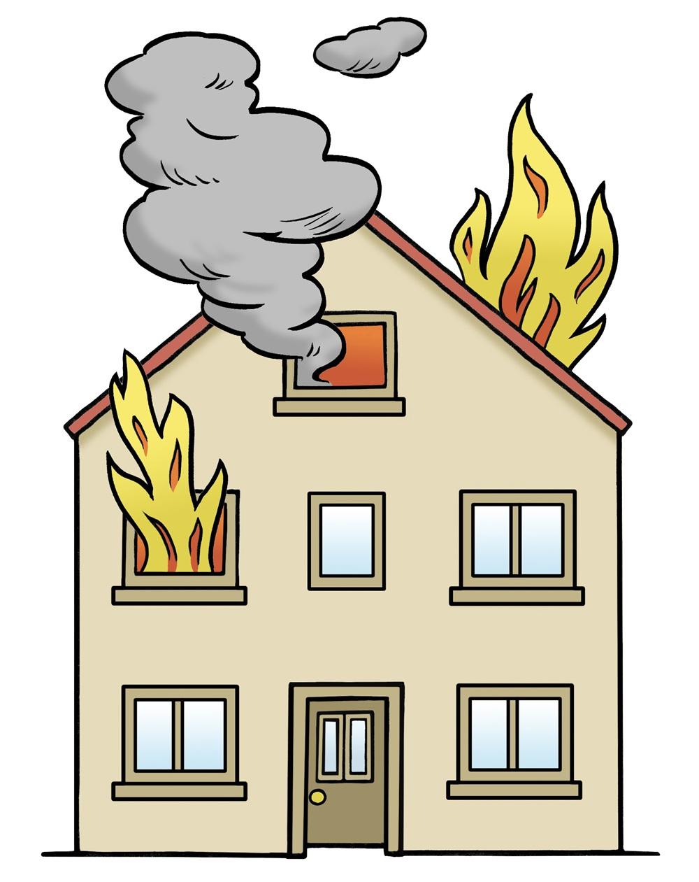 Haus mit Feuer und Rauch