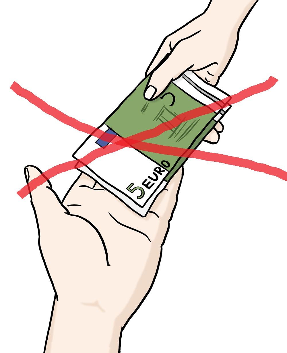 Hände mit Geld rot durchgestrichen