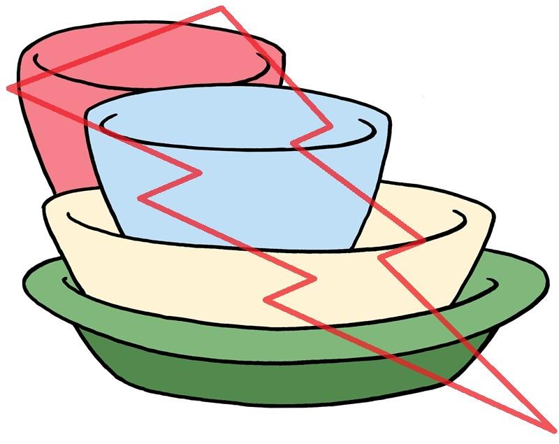 buntes Geschirr mit rotem Blitz durch