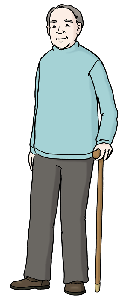 älterer Mann mit Stock