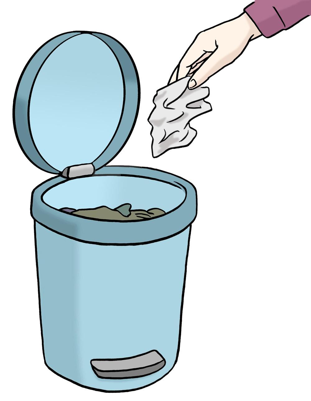 müll wird in mülleimer geworfen