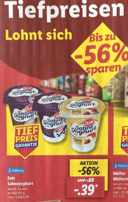 Lidl-Prospekt mit beanstandeter Preisangabe für Joghurt