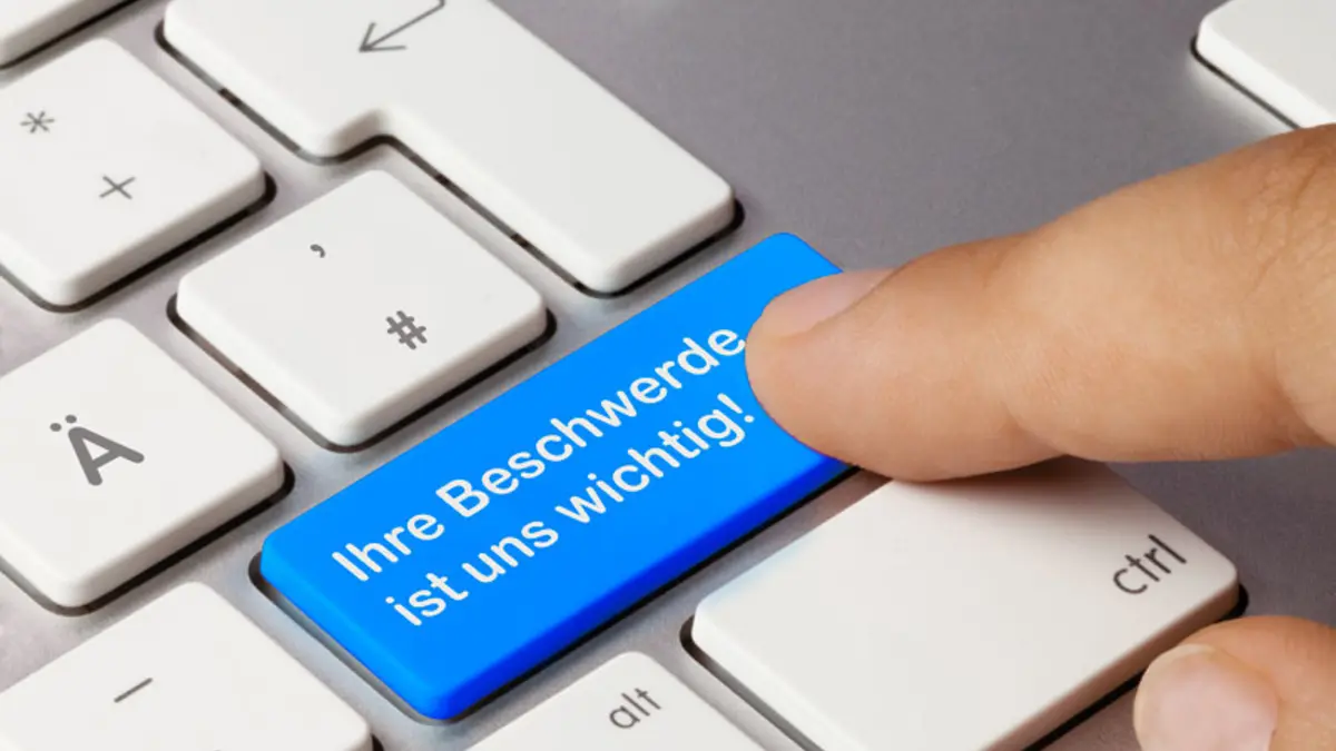 Taste mit der Aufschrift: Ihre Beschwerde ist und wichtig!