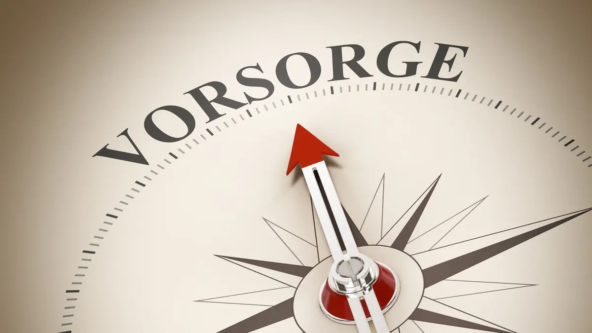 Kompass Nadel zeigt auf Vorsorge