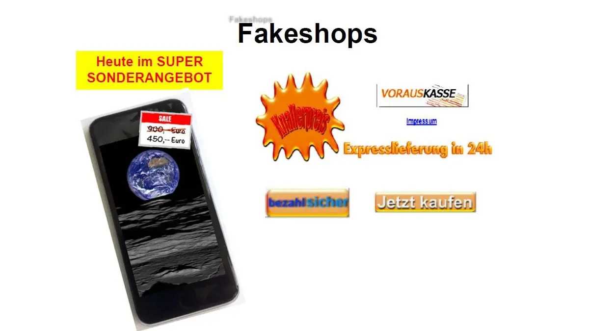 Ein Smartphone mit einem Werbeangebot auf dem Display und Werbebotschaften drum herum.