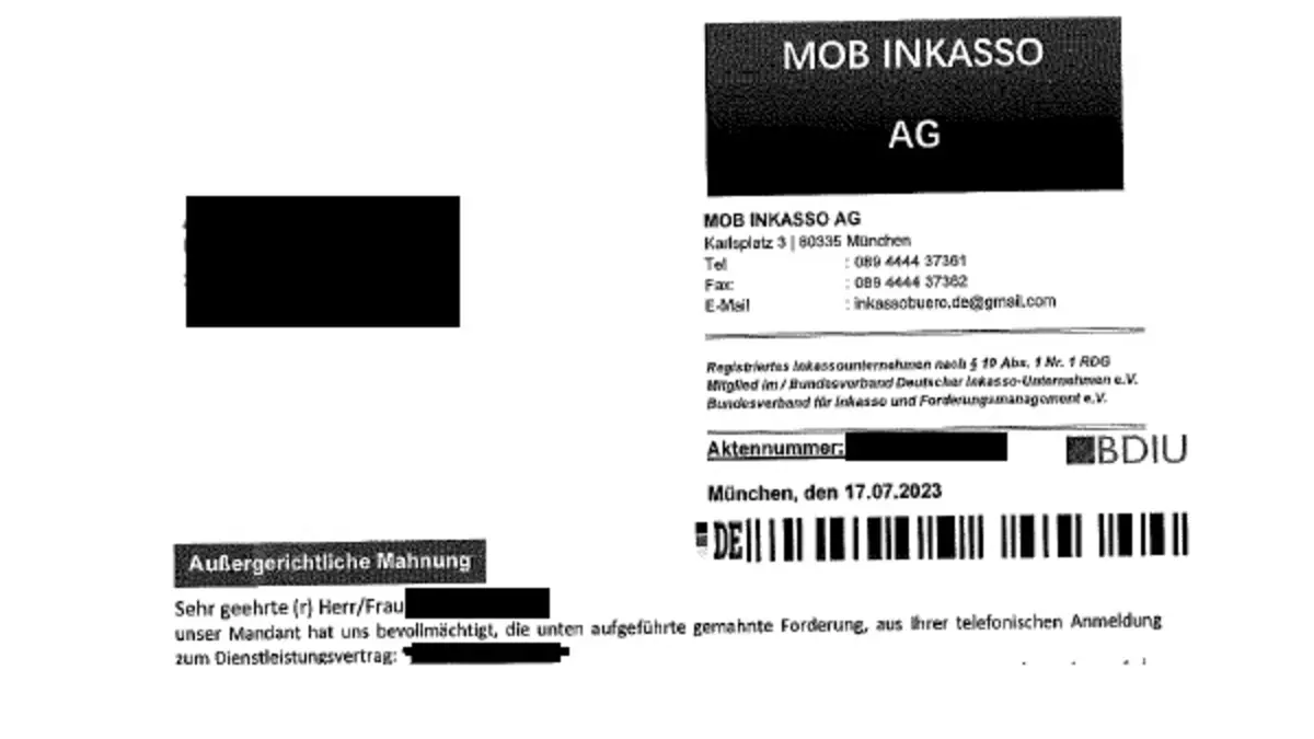 Mob Inkasso anschreiben
