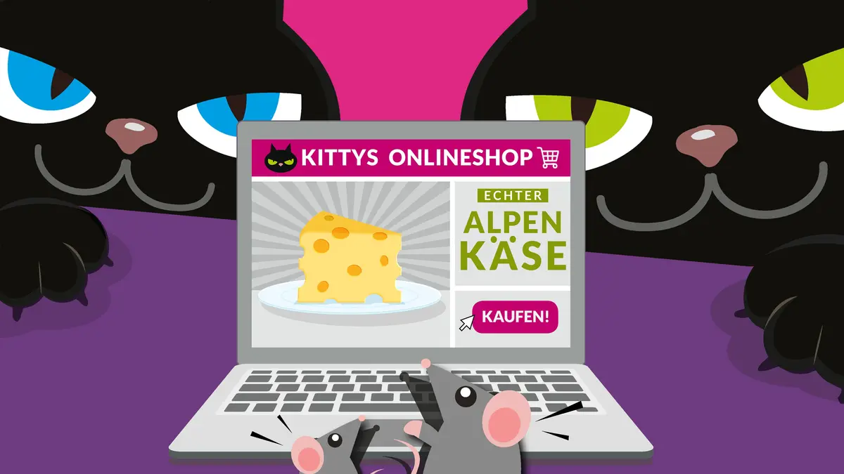 Visualisierung einer Kostenfalle anhand von Katzen, die versuchen drei kleine Mäuse zu fangen