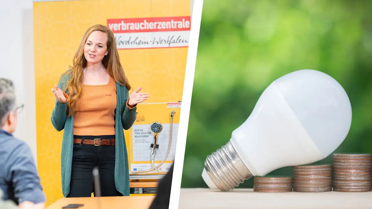 Vortragssituation & Glühbirne auf Münzen