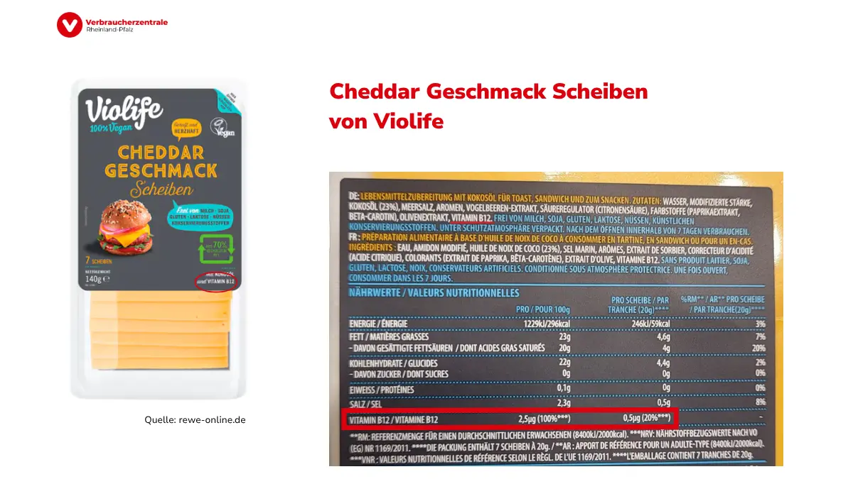 veganer Cheddar mit Nährwerttabelle