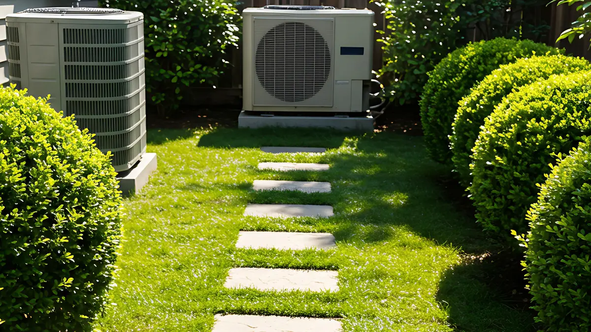 Wärmepumpe in einem Garten