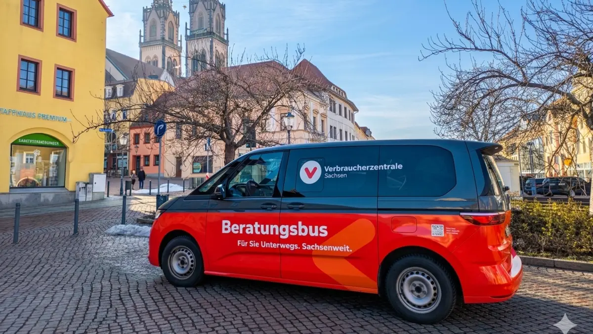 Beratungsbus auf einem Platz in Sachsen