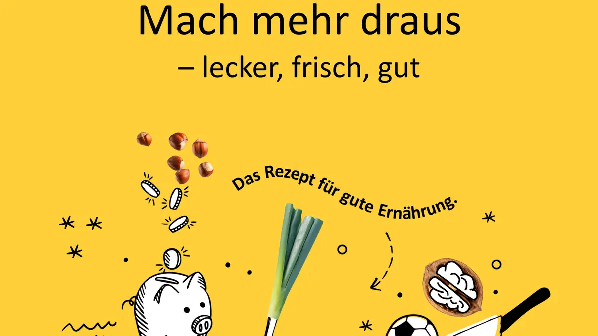 Bild mit gelbem Hintergrund, es ist ein Sparschwein und eine Pfanne zu sehen