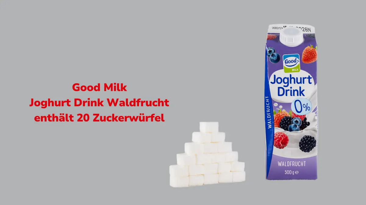 Joghurt Drink mit Angabe von Zucker mit Zuckerwürfeln