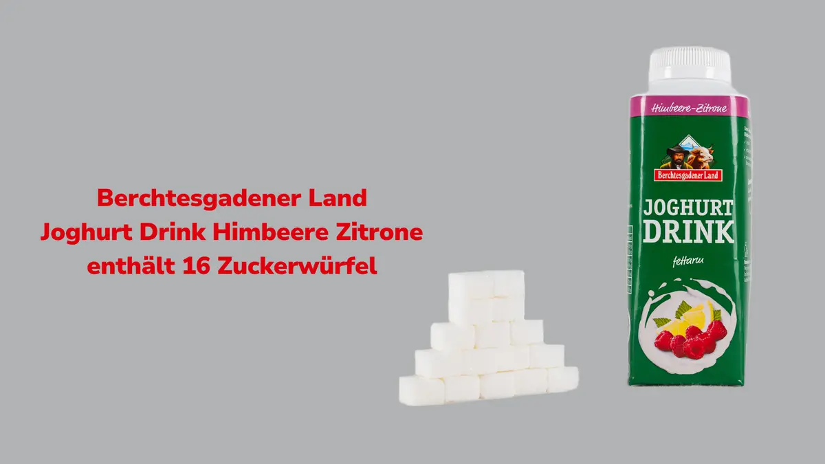 Joghurt Drink mit Angabe von Zucker mit Zuckerwürfeln