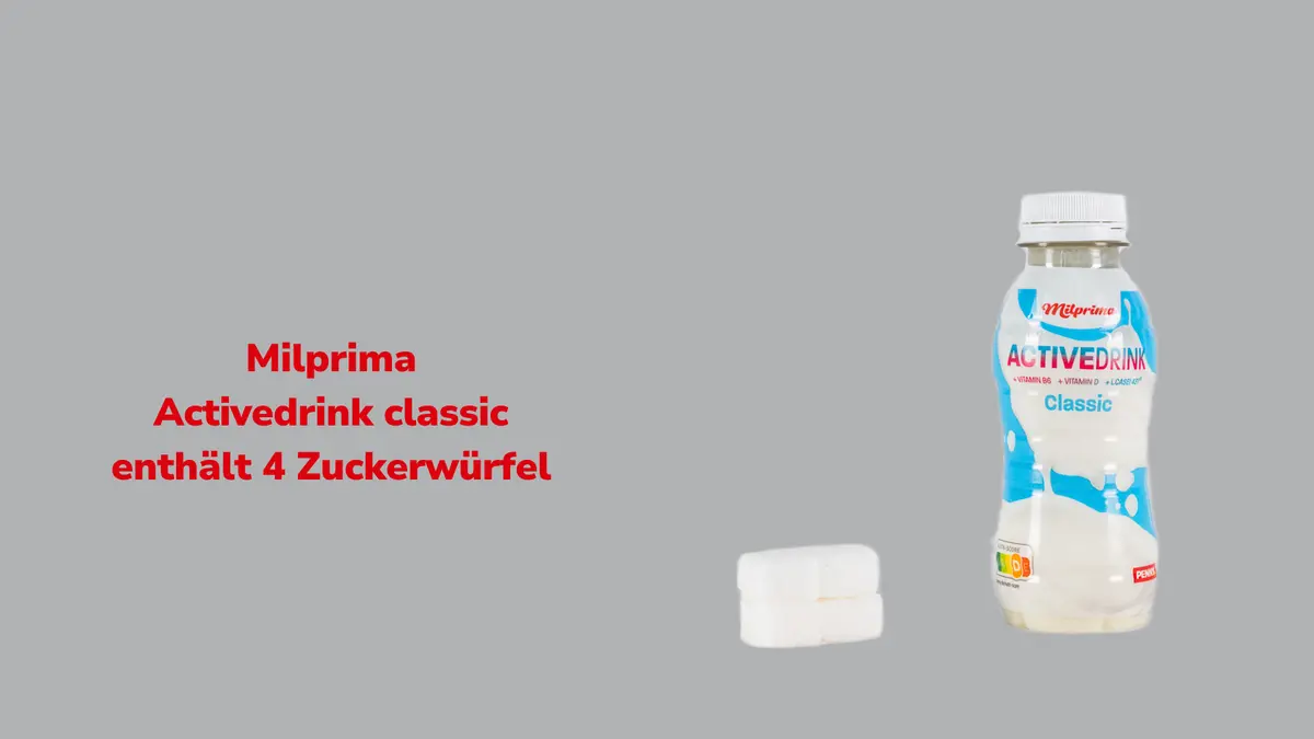 Joghurt Drink mit Angabe von Zucker mit Zuckerwürfeln