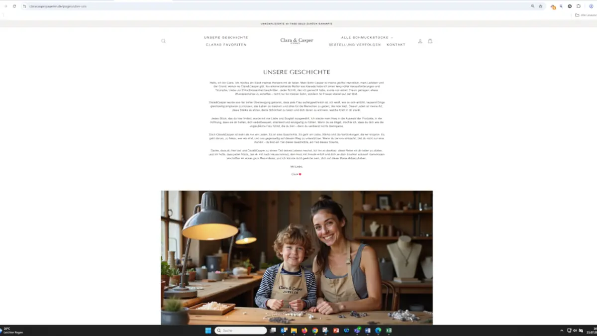 Screenshot KI generierter Fakeshop Clara Casperjuwelen