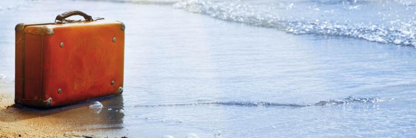 Koffer am Meer stehend