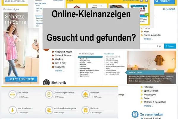 Viele kleine Anzeigen auf einem Internetportal mit eienr Warnung vor Betrug.