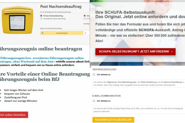 Screenshots verschiedener Webseiten.