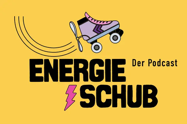 Schriftzug Energieschub, Rollschuh, Blitz