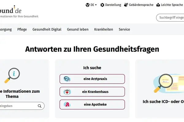 Screenshot der Webseite nationales Gesundheitsportal