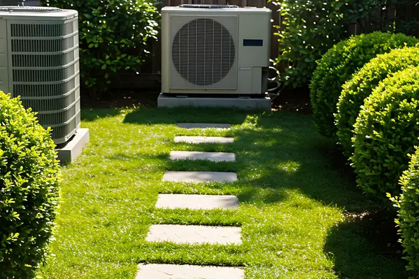 Wärmepumpe in einem Garten