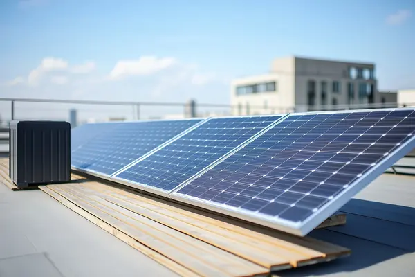 Batteriespeicher für kleine Solarkraftwerke auf einem Dach