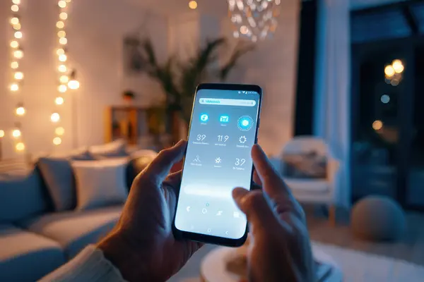 Person hält Handy in die Höhe und steuert Licht per App