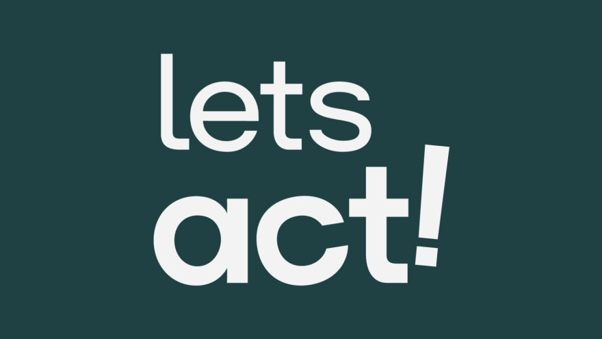 Schriftzug "lets act!" als Logo der gleichnamigen App