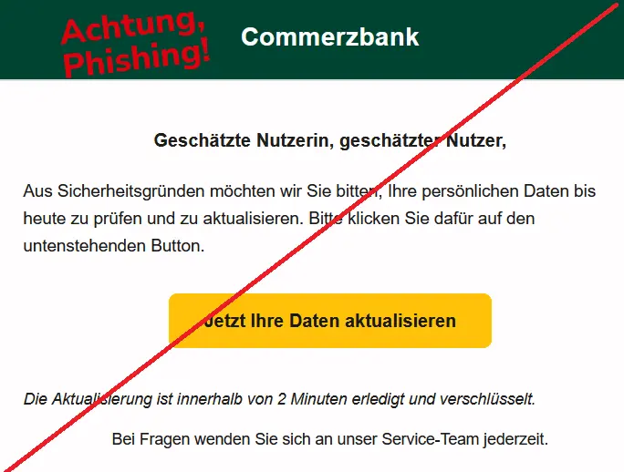 Geschätzte Nutzerin, geschätzter Nutzer,
Aus Sicherheitsgründen möchten wir Sie bitten, Ihre persönlichen Daten bis heute zu prüfen und zu aktualisieren. Bitte klicken Sie dafür auf den untenstehenden Button.
Jetzt Ihre Daten aktualisieren
Die Aktualisierung ist innerhalb von 2 Minuten erledigt und verschlüsselt.
Bei Fragen wenden Sie sich an unser Service-Team jederzeit.