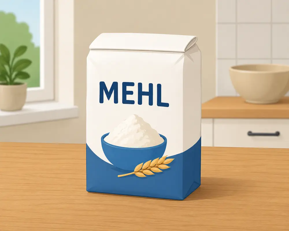 für leichte Sprache: Tüte Mehl auf dem Tisch
