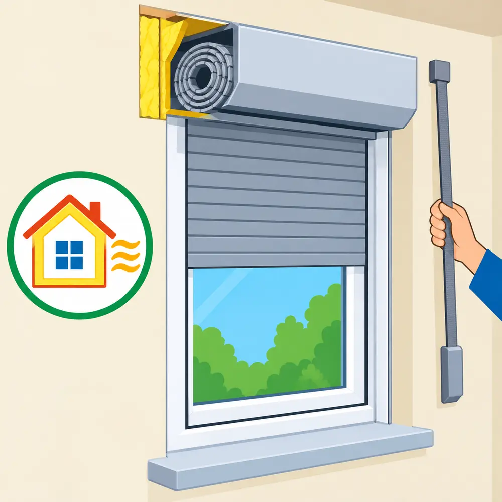 für leichte Sprache: Rolladen am Fenster innen mit Gurt