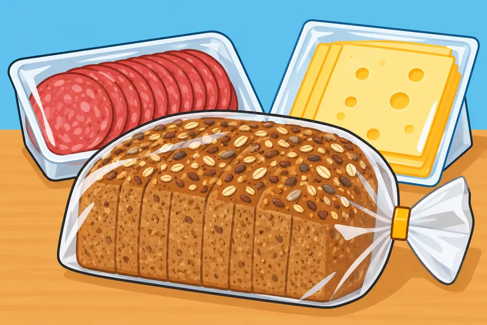 für leichte Sprache: Brot und Wurst und Käse in der Verpackung