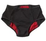 Schwarz-rote Unterhose auf weißem Hintergrund.