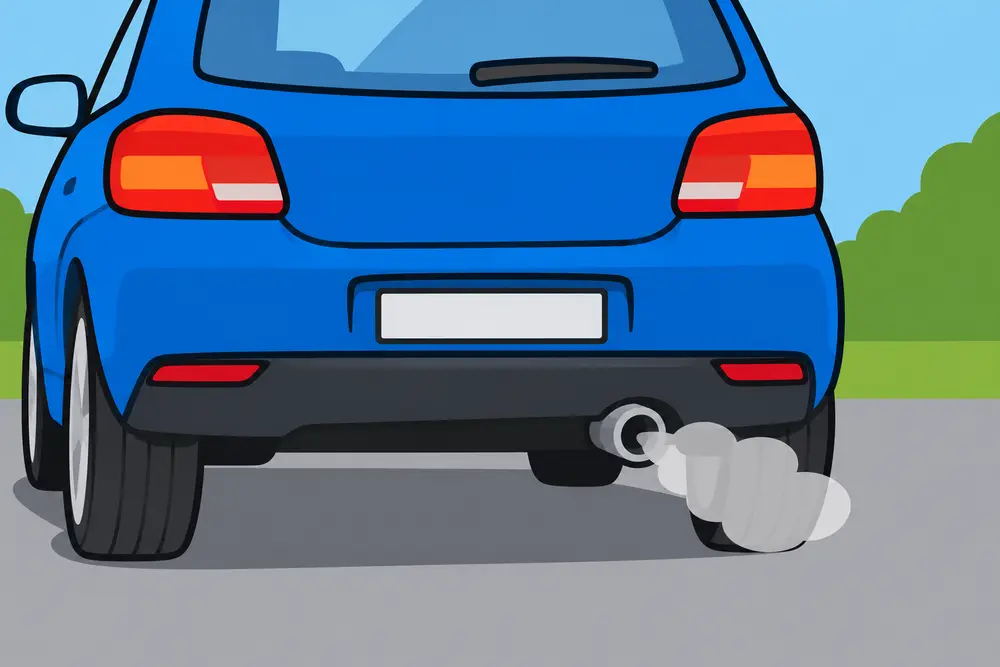 für leichte Sprache: Auto von hinten mit Auspuff