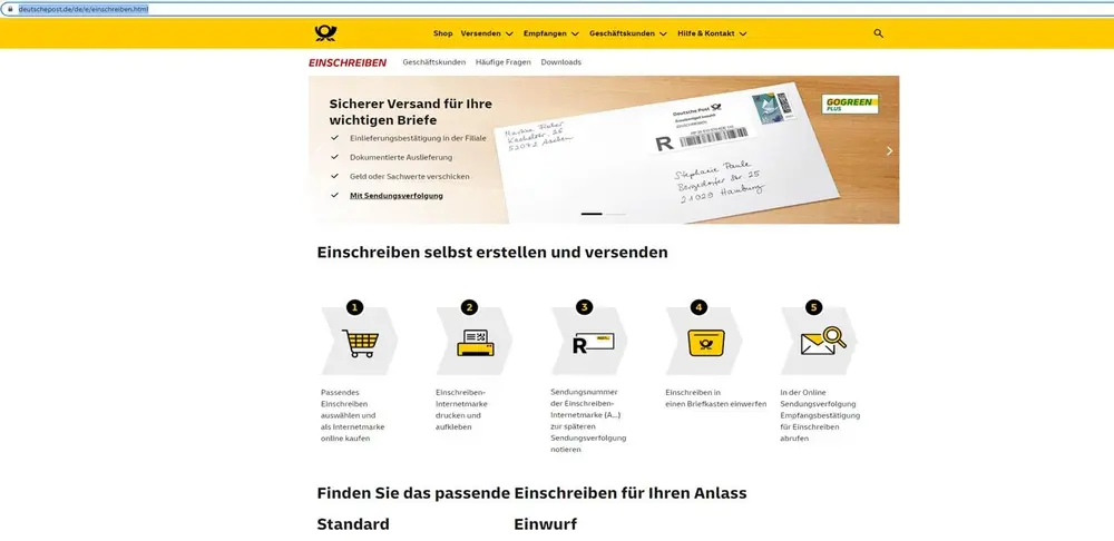 Screenshot Einschreiben Post Teil 2
