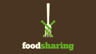 Illustration einer Gabel mit Pfeilen, die Recycling symbolisieren. Darunter Schriftzug "foodsharing" als Logo der gleichnamigen App